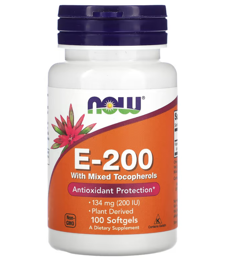 Вітамін Е ді-альфа токоферол NOW Foods E-200 100 гел капс