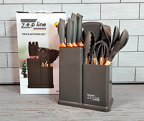 Набір кухонних ножів і кухонного приладдя 19 предметів Zepline ZP-107 Сірий