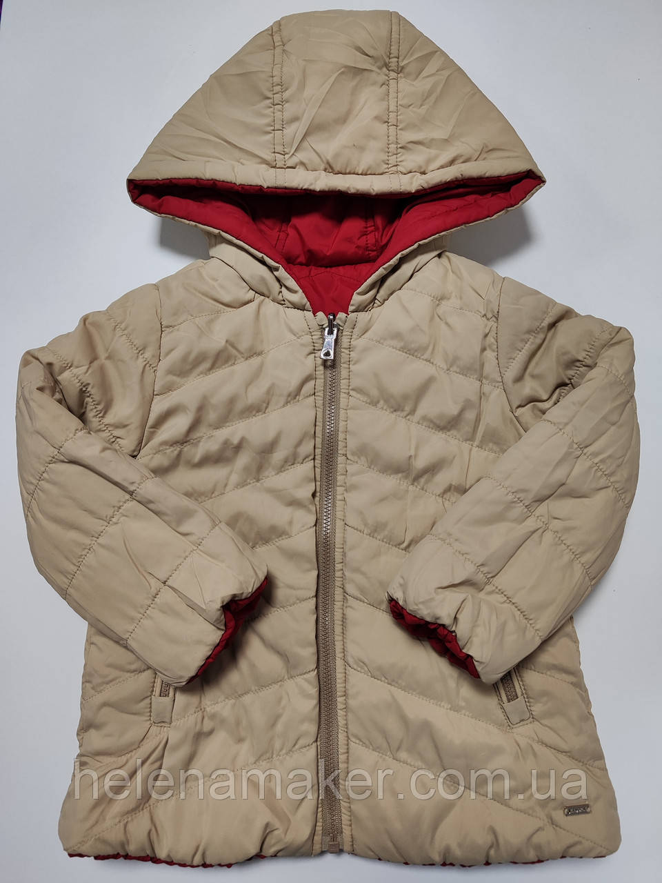 Дитяча весняна курточка з капуром для дівчинки двустороння бежева - бордова Mayoral 92 см