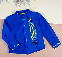 Вышиванка на мальчика ясельная синяя с колосками, Рубашка с ассиметричной вышивкой флис