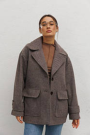 Жіноче коротке утеплене твідове пальто в гусячу лапку
