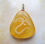 Кулон 100% натуральний бурштин вага 4,2г вирізаний дракон підвіс срібло 925, фото 5