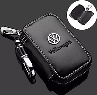 Ключница автомобильная для ключей с логотипом Volkswagen. Кожанный чехол для авто ключа фольц VW