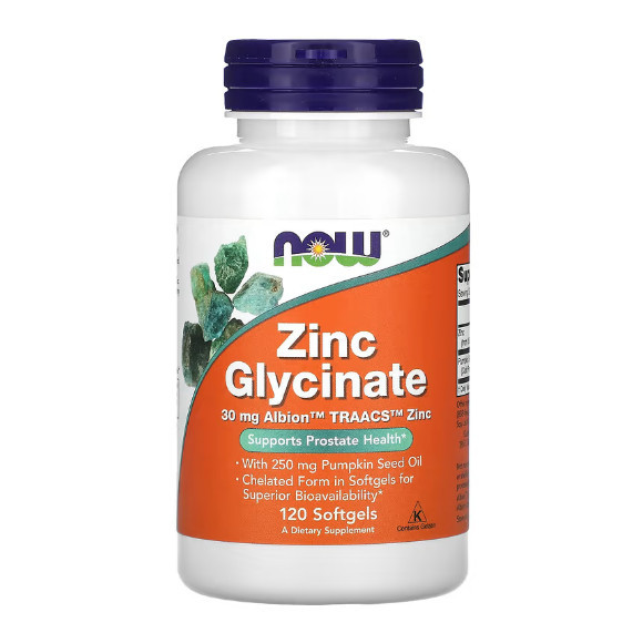NOW Foods Zinc Glycinate 30 mg 120 Softgels - фото 1 - id-p2102558288