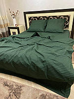 Комплект постельного белья однотонный темно-зеленый семейный