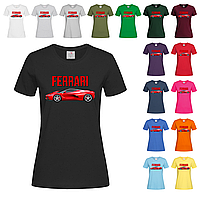 Черная женская футболка Прикольная с Ferrari (15-3-3)