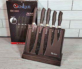 Набір кухонних ножів на магнітній підставці UNIQUE UN-1841 6 предметів/Ніжі на кухню