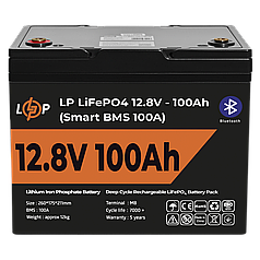 Акумулятор LP LiFePO4 12V (12,8V) - 100 Ah (1280Wh) (Smart BMS 100А) з BT пластик для ДБЖ