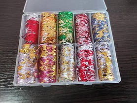 Набір для манікюру та дизайну, сітка з поталлю кольорова золота для манікюру 10шт, сіточка для нігтів для манікюру