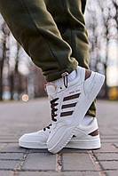 Кроссовки мужские Adidas Drop Step Low White Brown/мужские кроссовки Адидас Дроп Степ белые кожаные