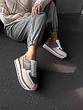Жіночі кросівки шкіра із замшею сірі з бежевими вставками, фото 3