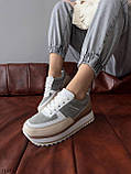 Жіночі кросівки шкіра із замшею сірі з бежевими вставками, фото 5