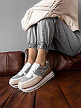 Жіночі кросівки шкіра із замшею сірі з бежевими вставками, фото 8