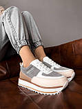 Жіночі кросівки шкіра із замшею сірі з бежевими вставками, фото 9
