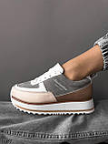 Жіночі кросівки шкіра із замшею сірі з бежевими вставками, фото 7