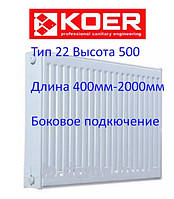 Сталева панельна батарея опалення KOER 500x400_+2000 мм бічне під'єднання клас 22 RAD052-RAD066