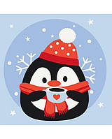 Розмальовка за номерами на полотні Пінгвін з чашкою какао набір для творчості для дітей і дорослих MBS011