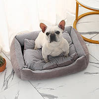 Лежанка с подушкой - мягкая кровать для собак и кошек Светло-серая 60*45*10 см