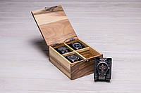 Коробочка для часов Органайзер Шкатулка Подставка для наручных часов с персонализацией Гравировка + подарочная упаковка + открытка, Деревянная крышка