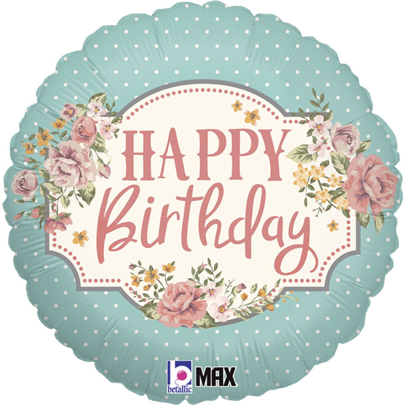 Фольгована кулька круг "Happy Birthday" бірюзова Grabo 18"(45см) 1шт.