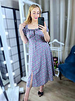 Плаття жіноче приталене із зав'язками на грудях ЦВІТИ напівбатал розмір 50-56, колір уточнюйте під час замовлення