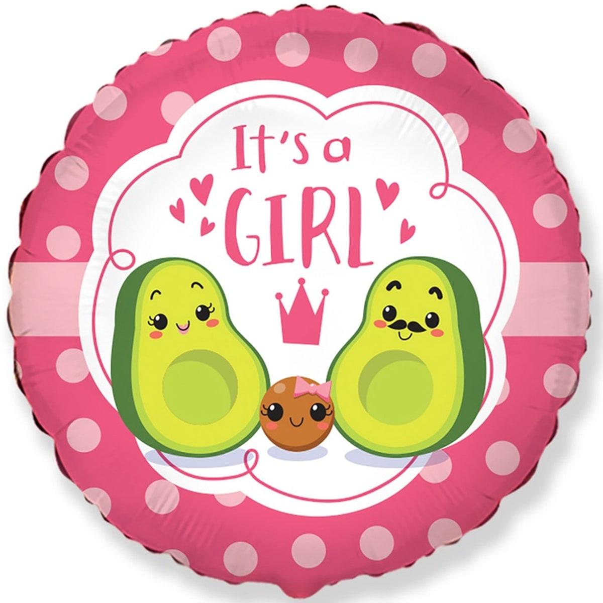 Фольгована кулька круг "It`s a girl" рожева Flexmetal 18"(45см) 1шт.