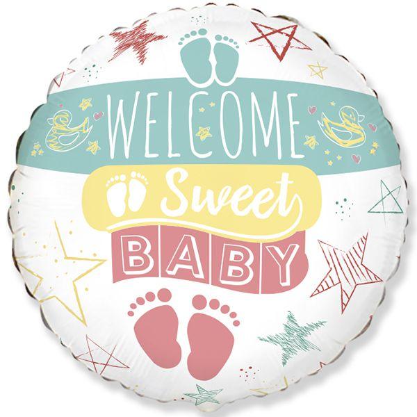 Фольгована кулька круг "Welcome sweet baby" Flexmetal 18"(45см) 1шт.
