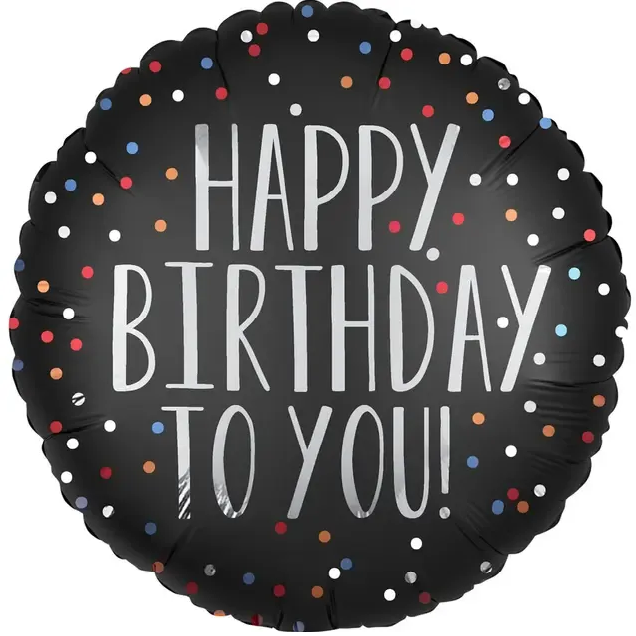Фольгована кулька круг "Happy Birthday в горошок" чорна Anagram 18"(45см) 1шт.