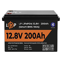 Акумулятор LP LiFePO4 12V (12,8V) - 200 Ah (2560Wh) (Smart BMS 100А) з BT пластик для ДБЖ