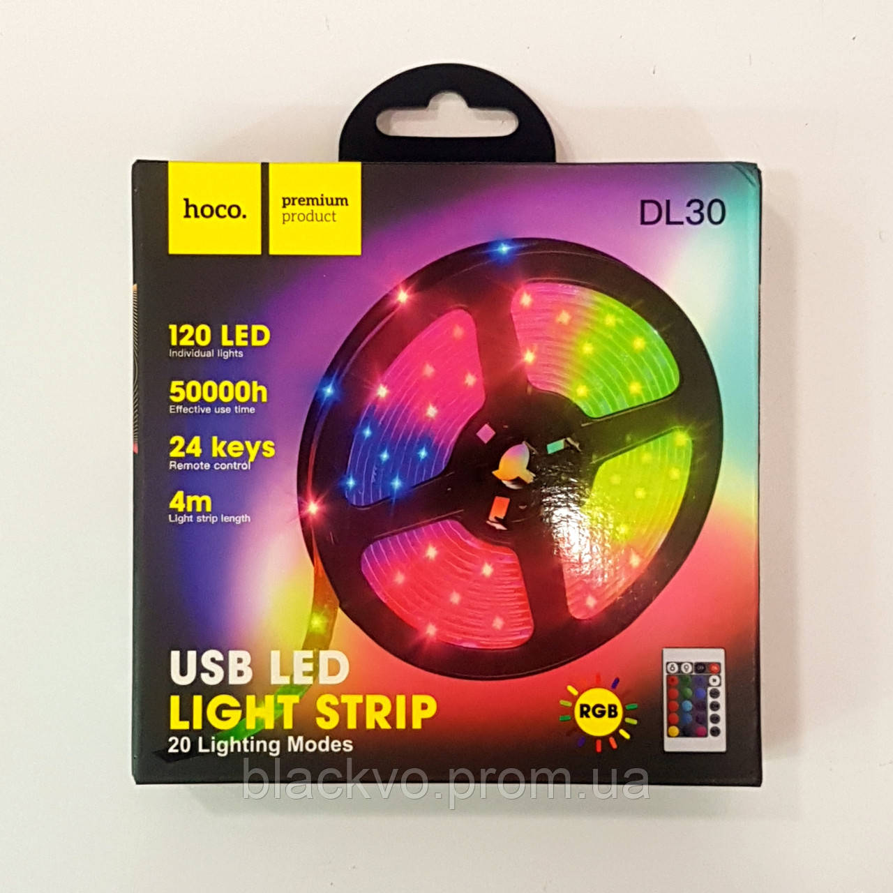 LED лента светодиодная RGB HOCO DL30 с пультом 4м, черная - фото 1 - id-p556247570