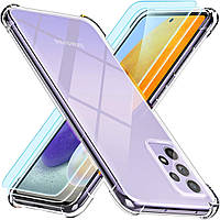 Кристально прозрачный силиконовый чехол Peakally для Samsung Galaxy A72 со стеклом для дисплея 2 шт