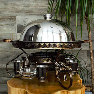 Садж із соусами та рюмкмі Греція для розігрівання та подавання шашлику кований 36 см, фото 2