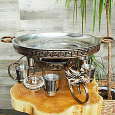 Садж із соусами та рюмкмі Греція для розігрівання та подавання шашлику кований 36 см, фото 4