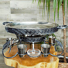 Садж для подачі шашлику з підігрівом "Греція" 36 см, кований із соусниками та чарками, фото 3