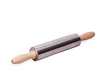 Скалка Kamille Ø5*38см з валиком, що обертається з нержавіючої сталі і дерев'яними ручками 7777 o