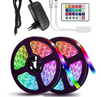 Кольорова RGB 5050 LED стрічка 5м з пультом ДУ і блоком живлення 150 світлодидів