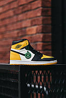 Желтые кроссовки унисекс Найк Джордан 1 Ретро Nike Jordan 1 Mid Yellow Black