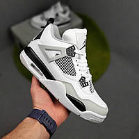 Чоловічі літні шкіряні кросівки Nike Air Jordan 4 високі Білі з сірим найк аір джордан 4 чудової якості