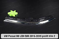 Хромированная накладка на фары VW Volkswagen Passat B8 LED EUR (2015-2019) VIII поколение на 2 детали левая