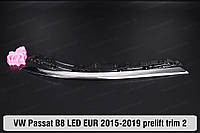 Хромированная накладка на фары VW Volkswagen Passat B8 LED EUR (2015-2019) VIII поколение на 2 детали правая