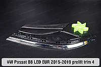 Хромированная накладка на фары VW Volkswagen Passat B8 LED EUR (2015-2019) VIII поколение на 4 детали левая