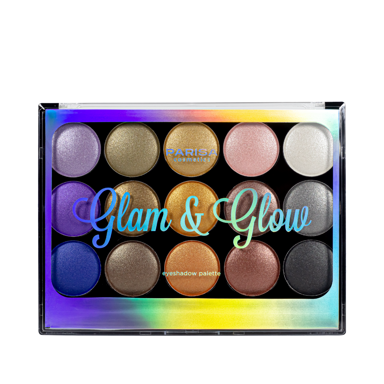 Палітра шимерних тіней для повік на 15 відтінків Parisa Cosmetics Glam & Glow No 02 Бузковий Жовтогарячий, фото 1