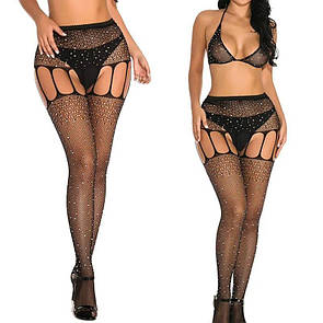 Красиві колготки в сіточку з камінням, Колготки з вільним доступом, Колготки жіночі в сітку