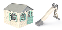 АКЦІЯ НАБІР Дитячий середній ігровий пластиковий будиночок зі шторками і велика пластикова гірка ТМ Doloni
