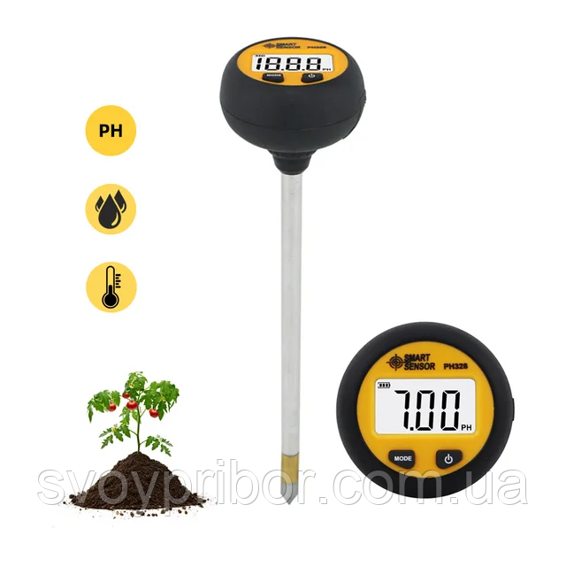Аналізатор ґрунту РН-328 (3в1, рН/вологість/темп, цифровий) Smart Sensor, фото 1