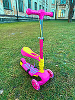 Трехколесный самокат велобег для детей, детский велобег складной, самокат с сидением, беговел для малышей Розовый