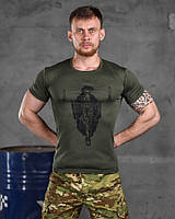 Мужская тактическая футболка хаки с принтом, футболка хаки тактическая влагоотводящая, военные футболки
