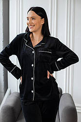 Домашній костюм Піжама жіноча ВЕЛЮР з гудзкиами сорочка і штани ЧОРНИЙ BRAND 20220