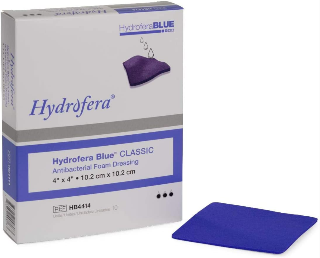 Бактеріостатична Hydrofera Blue classic 4×4- 10х10см (HB4414) 10 штук у коробці