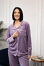 Домашній костюм Піжама жіноча ВЕЛЮР на гудзиках сорочка і штани ЛІЛОВИЙ BRAND 200230, фото 2